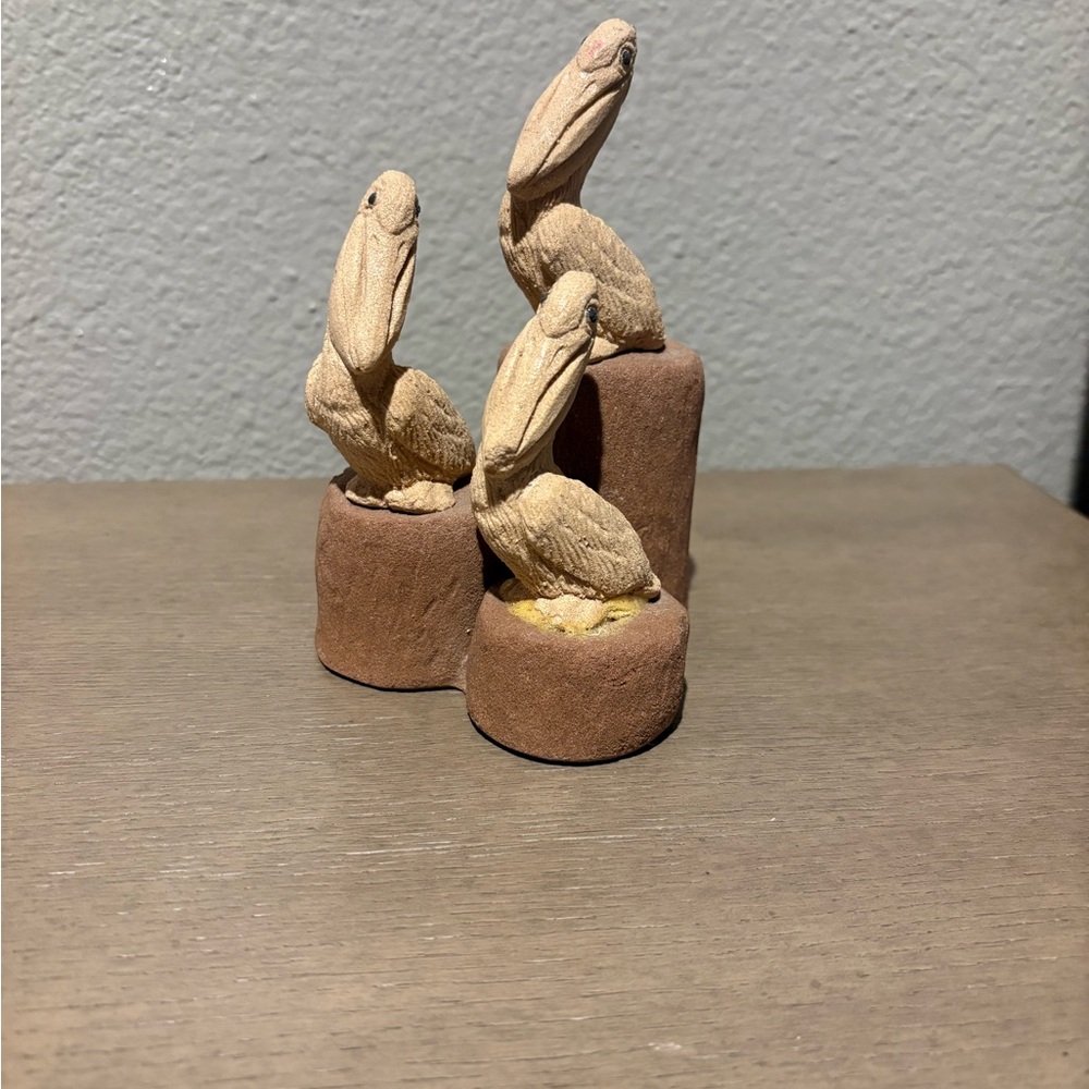 Vintage Pelicans Siting On Stumps (Pier pilings) by Sand Made Creations 1996